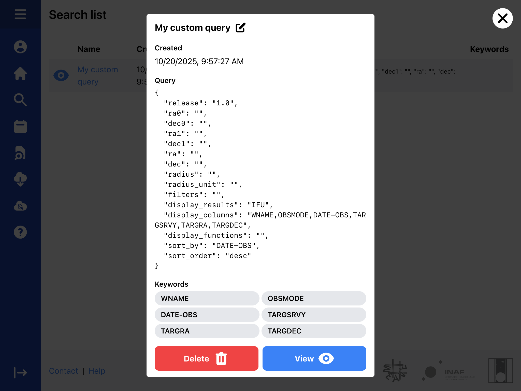 Saved search detail